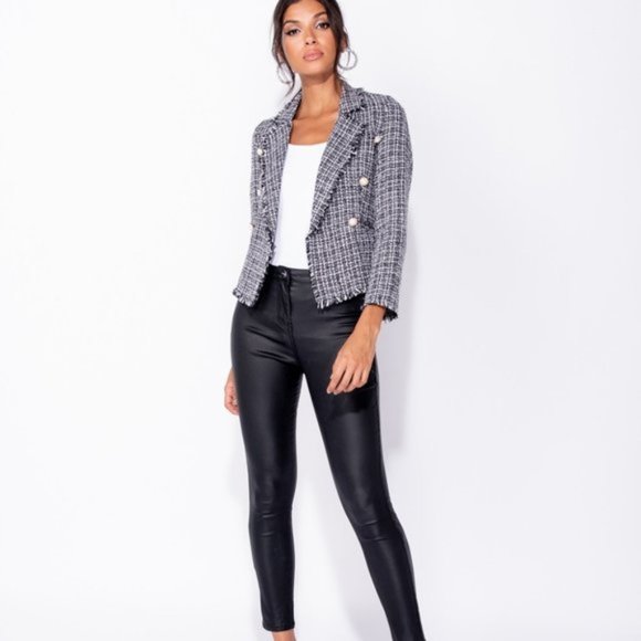 Trist Black & White Pearl Detail Tweed Blazer - Picture 6 of 11